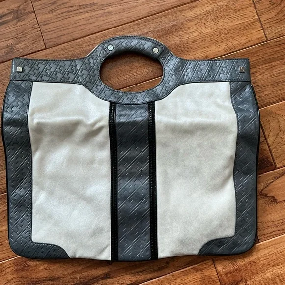 L.A.M.B Metallic Leather Carlisle Foldover Convertible Clutch, Ivory and Gray - Picture 11 of 11